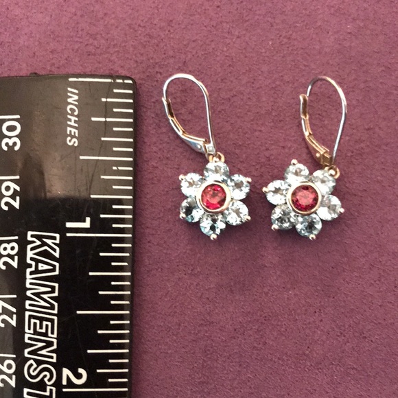Sterling Silver Blue and Red Stone Earrings - Picture 3 of 3